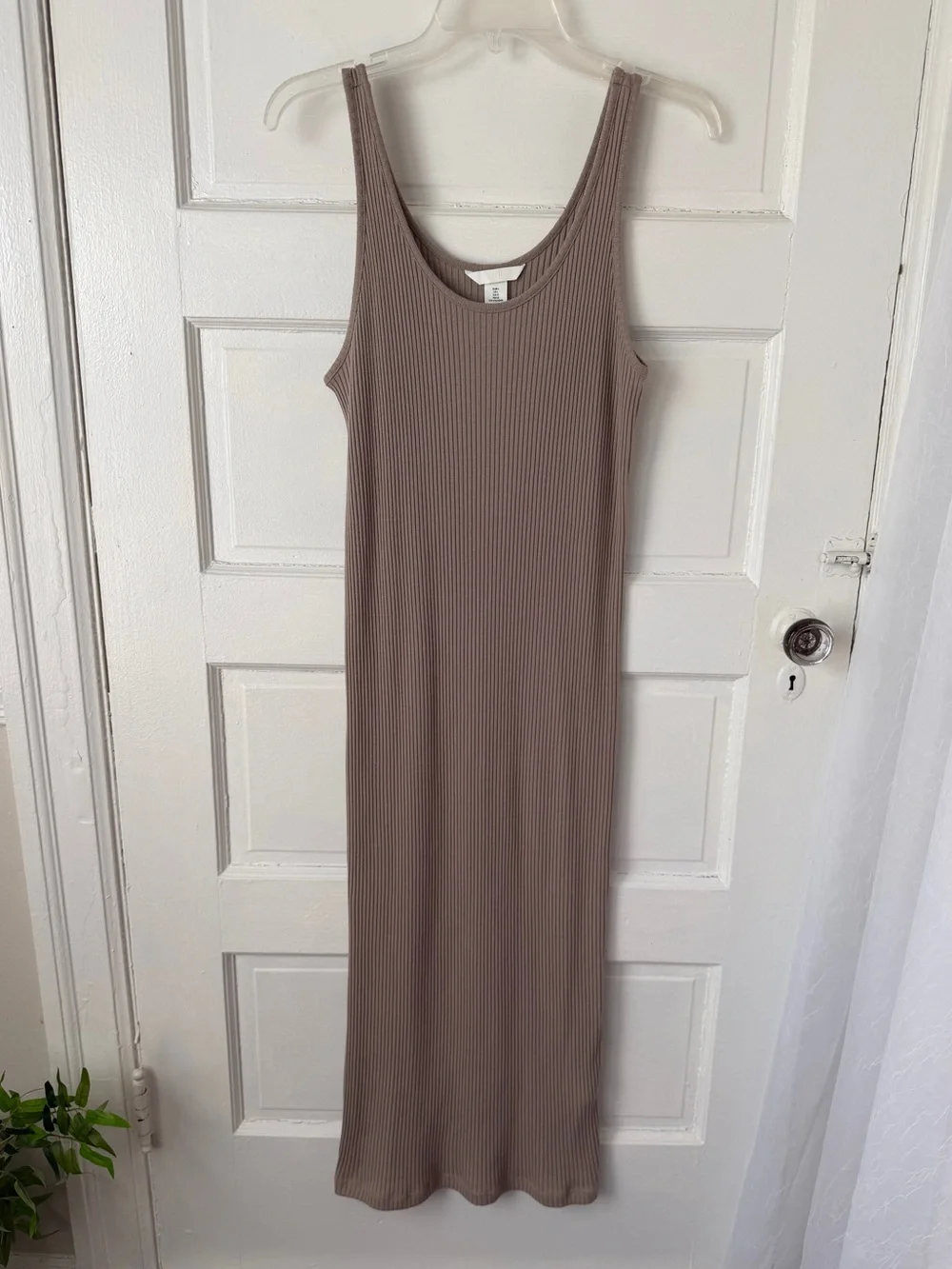 H&M Taupe Ribbed Knit Sleeveless Maxi Dress Neutral Casual Summer Cotton Blend L